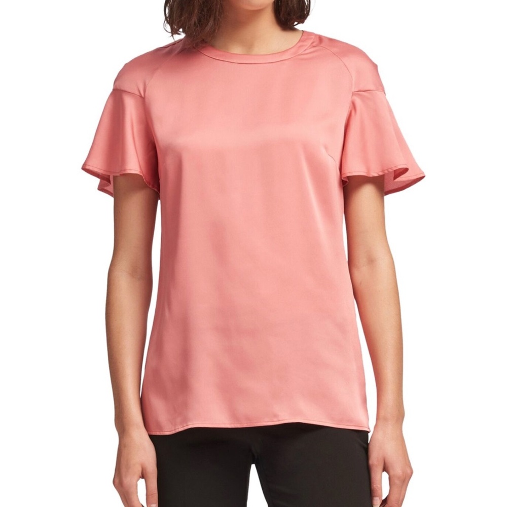 DKNY crew neck flutter sleeve pink blouse - Picture 1 of 5